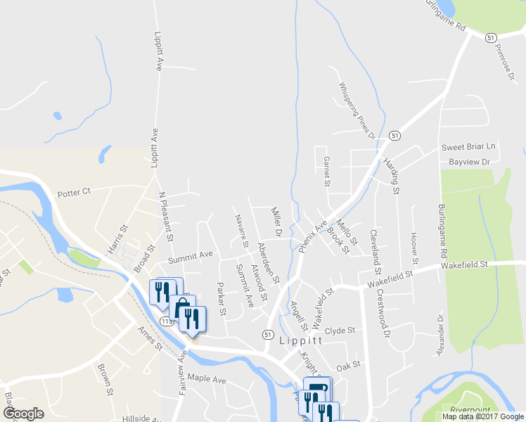 map of restaurants, bars, coffee shops, grocery stores, and more near 15 Sternbach Street in West Warwick