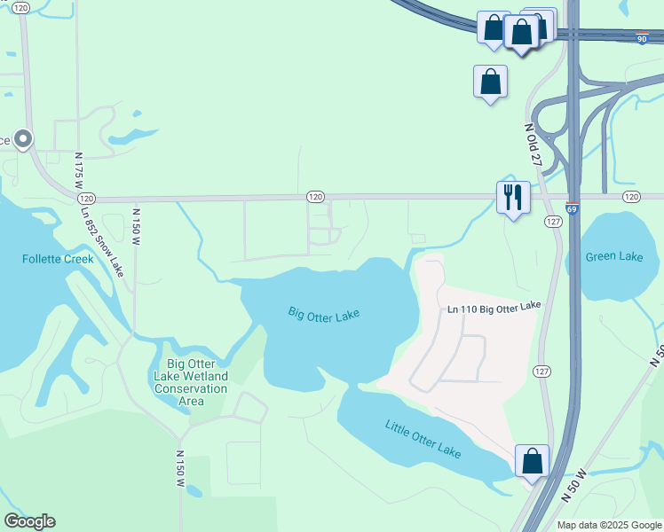 map of restaurants, bars, coffee shops, grocery stores, and more near 580 Ln 330 Big Otter Lake in Fremont
