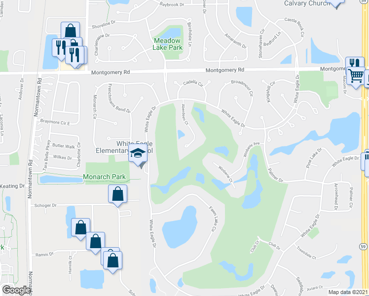 map of restaurants, bars, coffee shops, grocery stores, and more near 1605 Aberdeen Court in Naperville