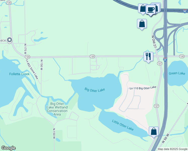 map of restaurants, bars, coffee shops, grocery stores, and more near 580 Ln 330 Big Otter Lake in Fremont