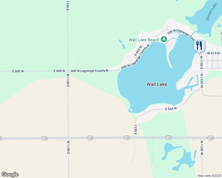 map of restaurants, bars, coffee shops, grocery stores, and more near 11290 East 600 North in Orland