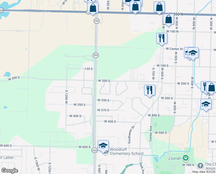 map of restaurants, bars, coffee shops, grocery stores, and more near 207 Sunstone Circle in Logan
