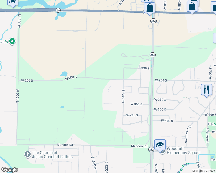 map of restaurants, bars, coffee shops, grocery stores, and more near 245 South 1280 West in Logan