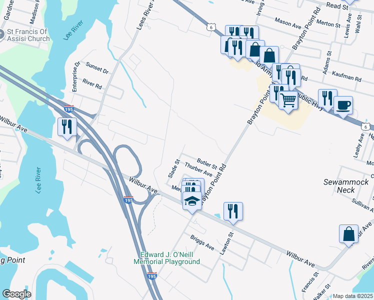 map of restaurants, bars, coffee shops, grocery stores, and more near 150 Butler Street in Somerset