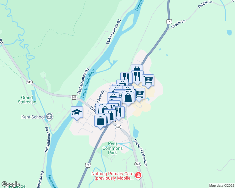 map of restaurants, bars, coffee shops, grocery stores, and more near 31 North Main Street in Kent