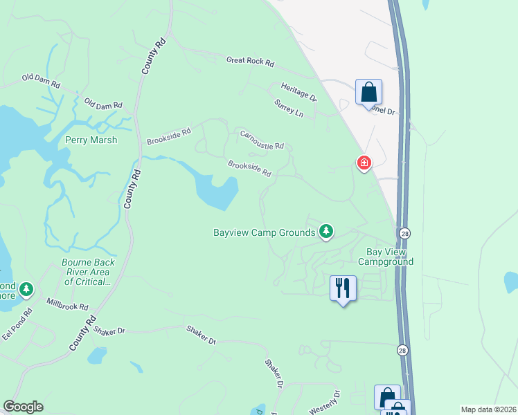 map of restaurants, bars, coffee shops, grocery stores, and more near 34 Turnberry Road in Bourne