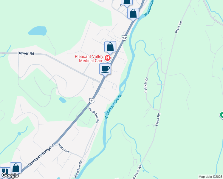 map of restaurants, bars, coffee shops, grocery stores, and more near 1308 U.S. 44 in Poughkeepsie