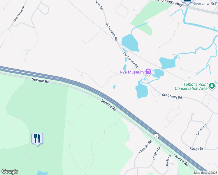 map of restaurants, bars, coffee shops, grocery stores, and more near 47 Old Mill Road in Sandwich