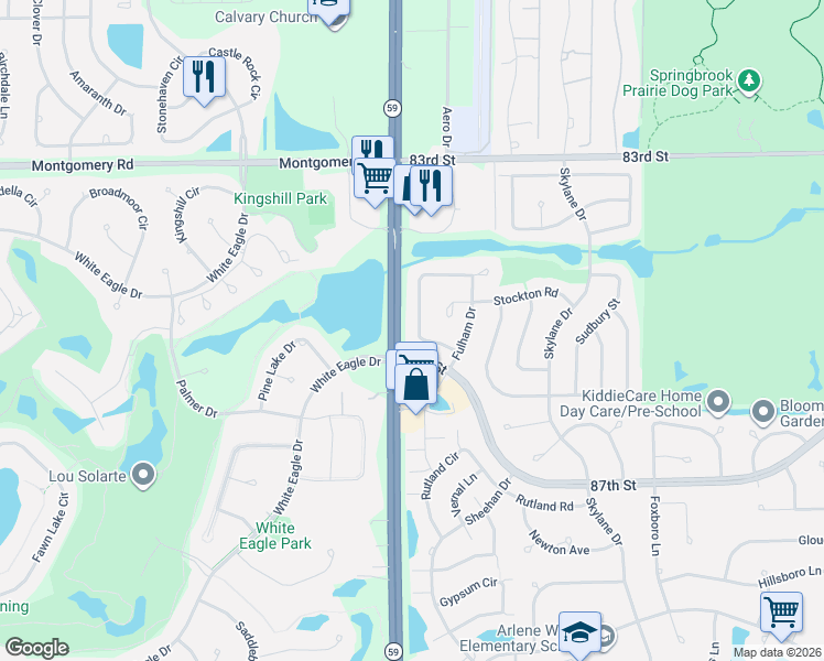 map of restaurants, bars, coffee shops, grocery stores, and more near 3059 Kentshire Circle in Naperville