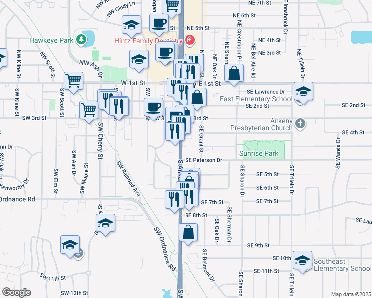 map of restaurants, bars, coffee shops, grocery stores, and more near 413 U.S. 69 in Ankeny