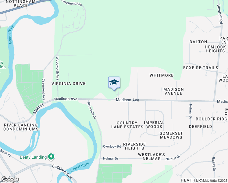 map of restaurants, bars, coffee shops, grocery stores, and more near 845 Madison Avenue in Painesville