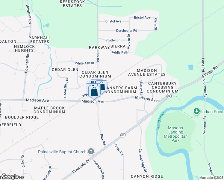 map of restaurants, bars, coffee shops, grocery stores, and more near 1605 Madison Avenue in Painesville