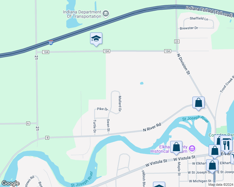 map of restaurants, bars, coffee shops, grocery stores, and more near 1605 Chinook Drive in Bristol