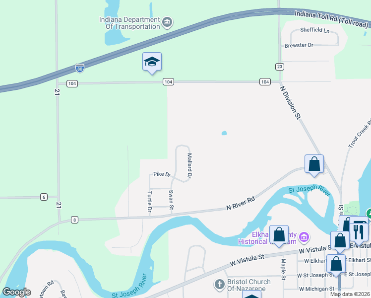 map of restaurants, bars, coffee shops, grocery stores, and more near 1605 Chinook Drive in Bristol