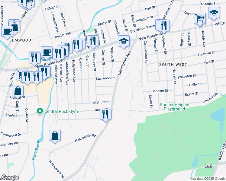 map of restaurants, bars, coffee shops, grocery stores, and more near 12 Windham Street in Hartford