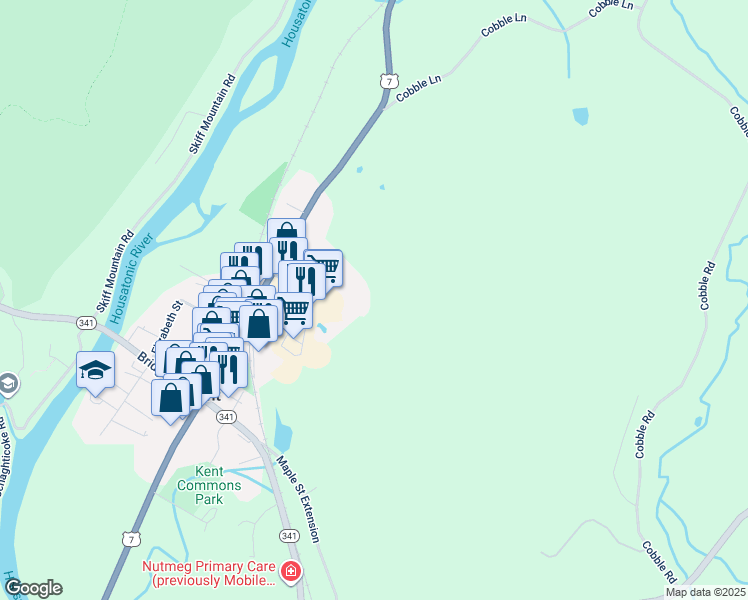 map of restaurants, bars, coffee shops, grocery stores, and more near 100 North Main Street in Kent
