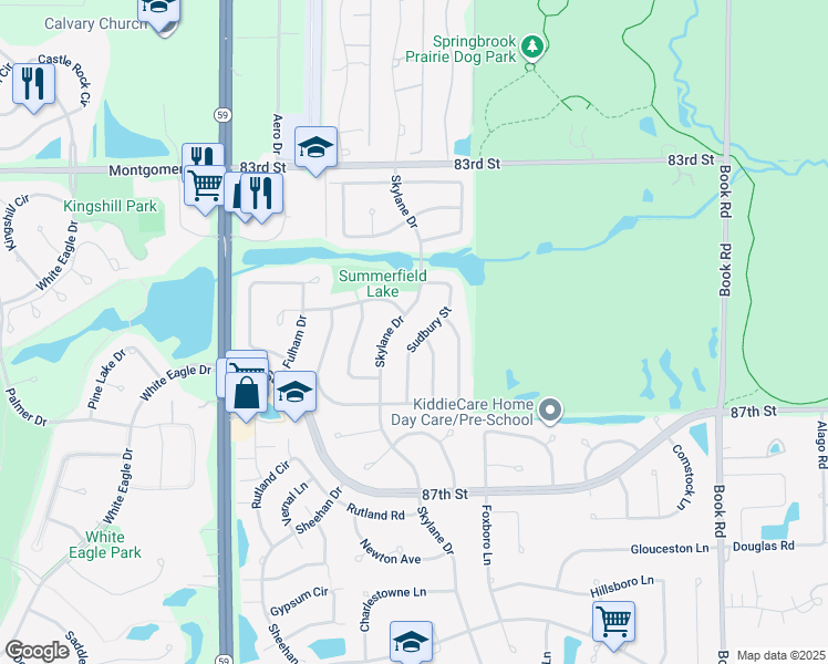 map of restaurants, bars, coffee shops, grocery stores, and more near 2016 Skylane Drive in Naperville
