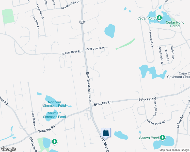 map of restaurants, bars, coffee shops, grocery stores, and more near 1146 Massachusetts 134 in Dennis