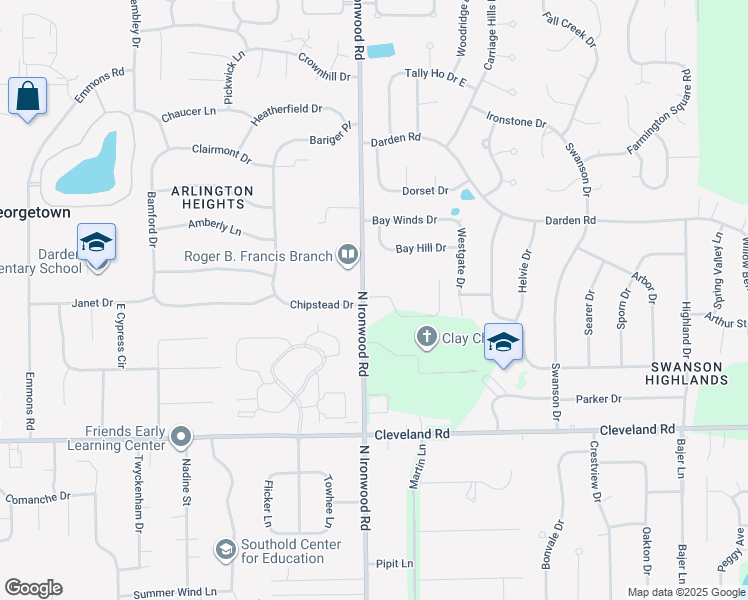 map of restaurants, bars, coffee shops, grocery stores, and more near 52710 North Ironwood Road in South Bend