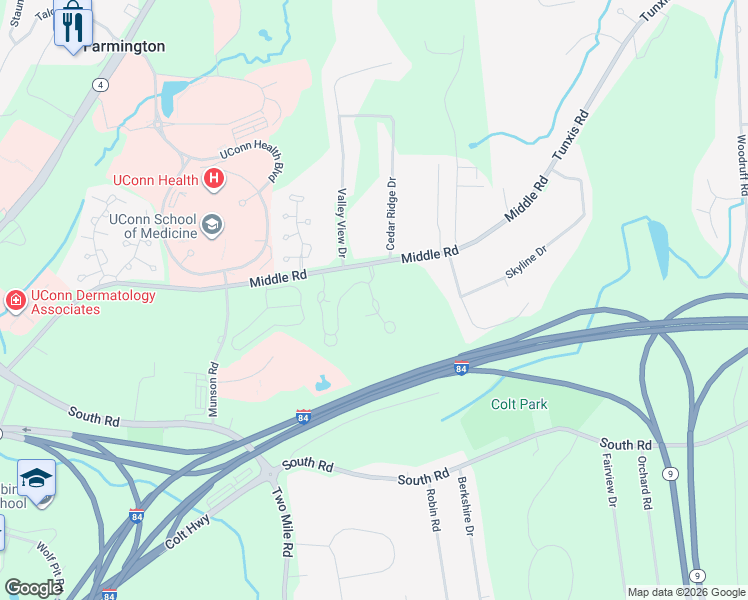 map of restaurants, bars, coffee shops, grocery stores, and more near 2-124 Yorkshire Court in Farmington