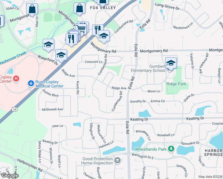 map of restaurants, bars, coffee shops, grocery stores, and more near 1684 Trafalgar Lane in Aurora