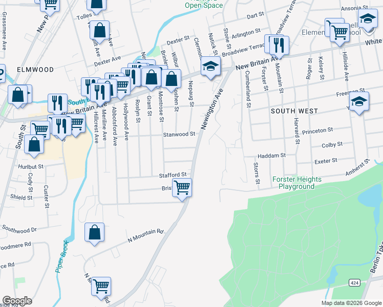 map of restaurants, bars, coffee shops, grocery stores, and more near 12 Windham Street in Hartford