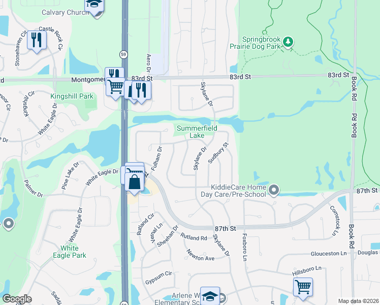map of restaurants, bars, coffee shops, grocery stores, and more near 2720 Stockton Road in Naperville