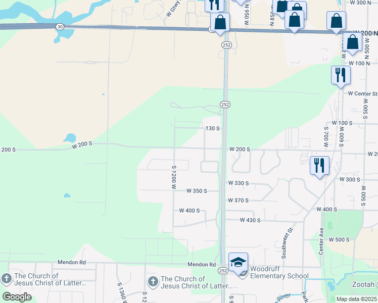 map of restaurants, bars, coffee shops, grocery stores, and more near 1150 West 200 South in Logan