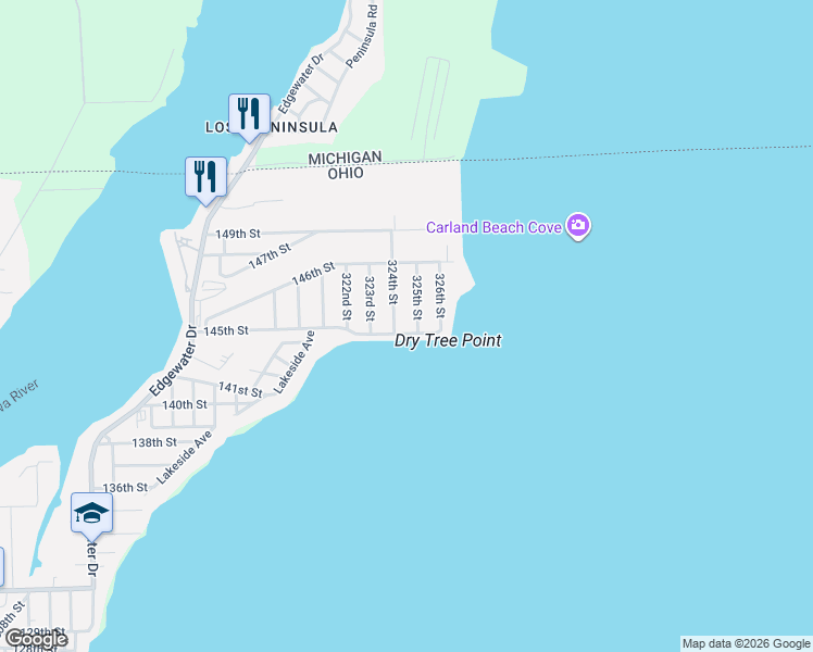 map of restaurants, bars, coffee shops, grocery stores, and more near 6027 325th Street in Toledo