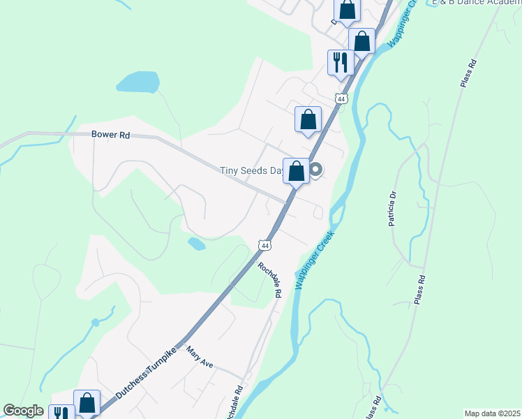 map of restaurants, bars, coffee shops, grocery stores, and more near 204 Bower Road in Poughkeepsie