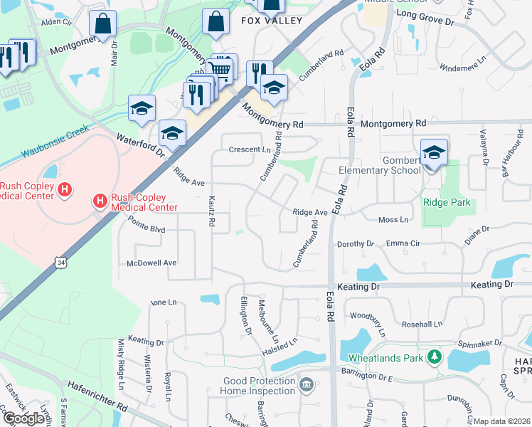 map of restaurants, bars, coffee shops, grocery stores, and more near in Aurora