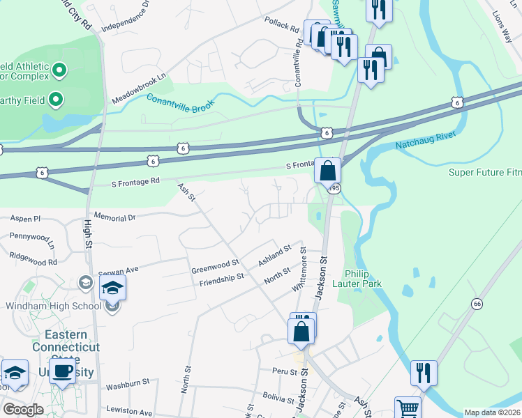 map of restaurants, bars, coffee shops, grocery stores, and more near 190 Foster Drive in Mansfield