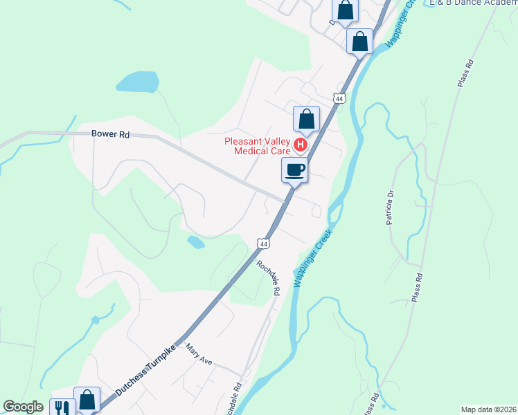 map of restaurants, bars, coffee shops, grocery stores, and more near 204 Bower Road in Poughkeepsie