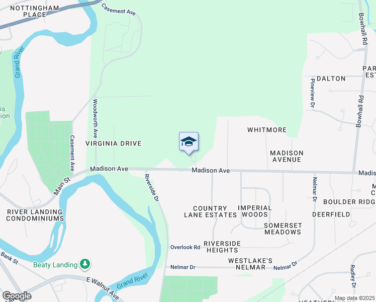 map of restaurants, bars, coffee shops, grocery stores, and more near 845 Madison Avenue in Painesville