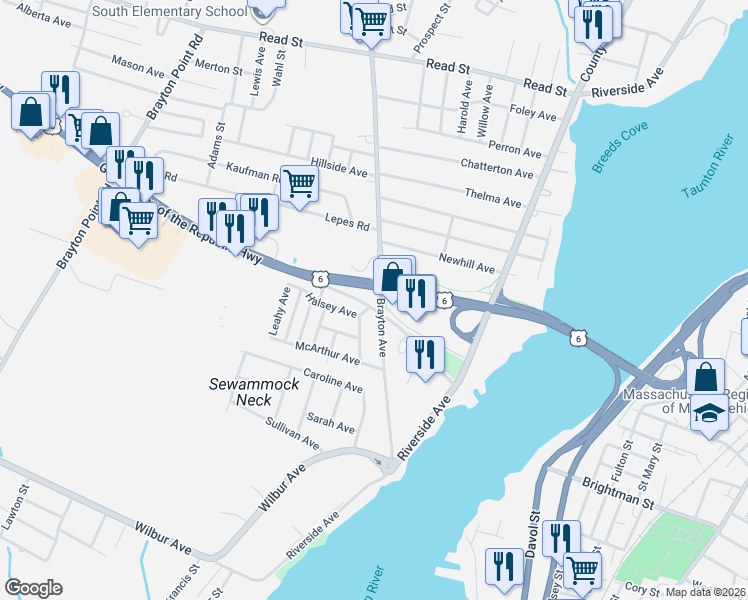 map of restaurants, bars, coffee shops, grocery stores, and more near 266 Slades Ferry Avenue in Somerset