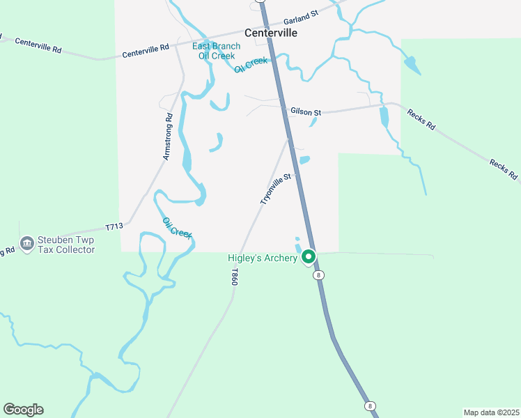 map of restaurants, bars, coffee shops, grocery stores, and more near Tryonville Street in Centerville
