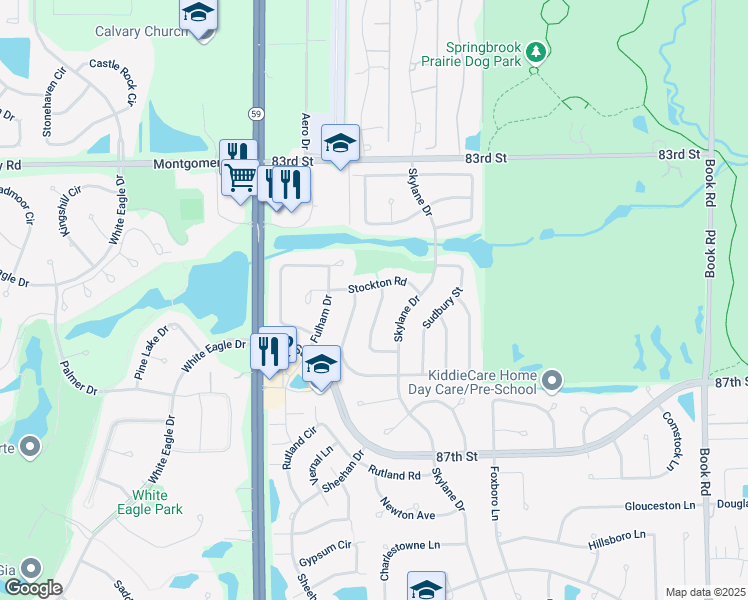 map of restaurants, bars, coffee shops, grocery stores, and more near 2752 Stockton Road in Naperville