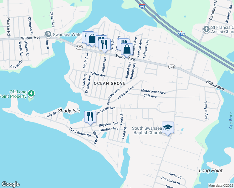 map of restaurants, bars, coffee shops, grocery stores, and more near 126 Pinehurst Avenue in Swansea