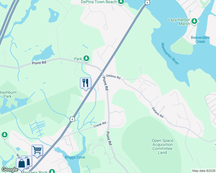 map of restaurants, bars, coffee shops, grocery stores, and more near 934 Point Road in Marion