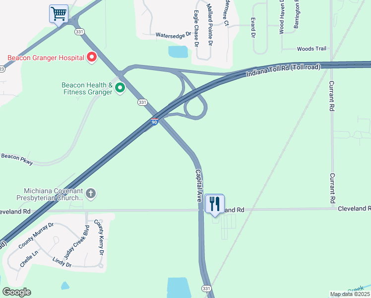 map of restaurants, bars, coffee shops, grocery stores, and more near Capital Avenue in Granger