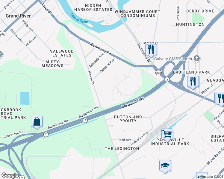 map of restaurants, bars, coffee shops, grocery stores, and more near 81 Maple Spring Drive in Painesville