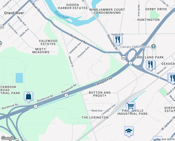 map of restaurants, bars, coffee shops, grocery stores, and more near 81 Maple Spring Drive in Painesville