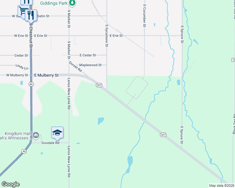 map of restaurants, bars, coffee shops, grocery stores, and more near 819 Ohio 307 in Jefferson