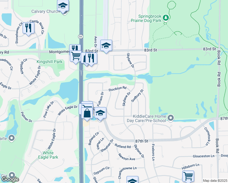 map of restaurants, bars, coffee shops, grocery stores, and more near 2752 Stockton Road in Naperville