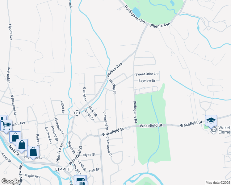 map of restaurants, bars, coffee shops, grocery stores, and more near 117 Harding Street in West Warwick