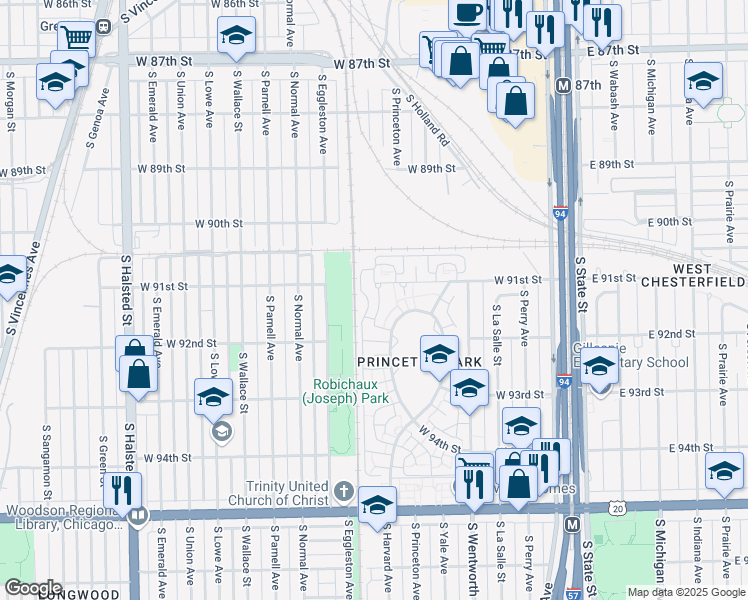 map of restaurants, bars, coffee shops, grocery stores, and more near 9108 South Stewart Avenue in Chicago
