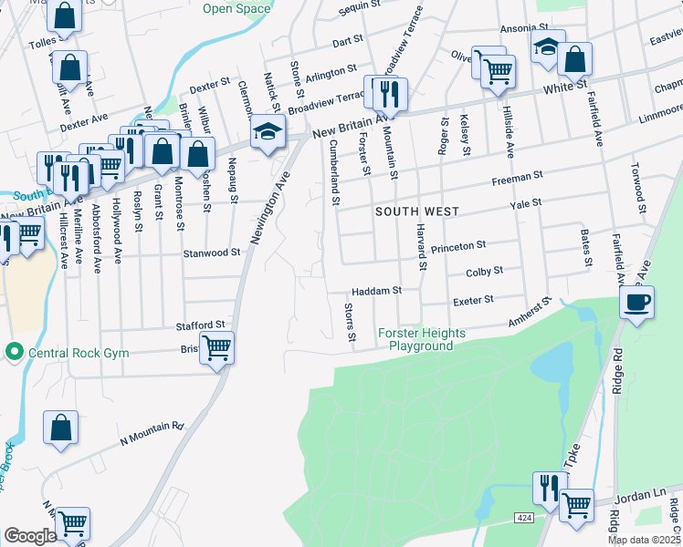 map of restaurants, bars, coffee shops, grocery stores, and more near 141 Cumberland Street in Hartford
