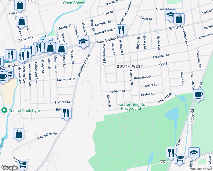 map of restaurants, bars, coffee shops, grocery stores, and more near 141 Cumberland Street in Hartford