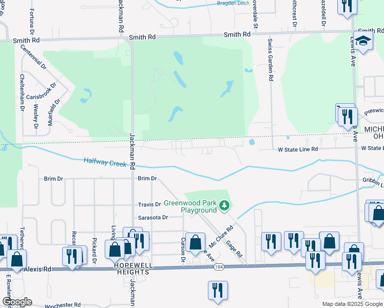 map of restaurants, bars, coffee shops, grocery stores, and more near 6200 Jackman Road in Temperance