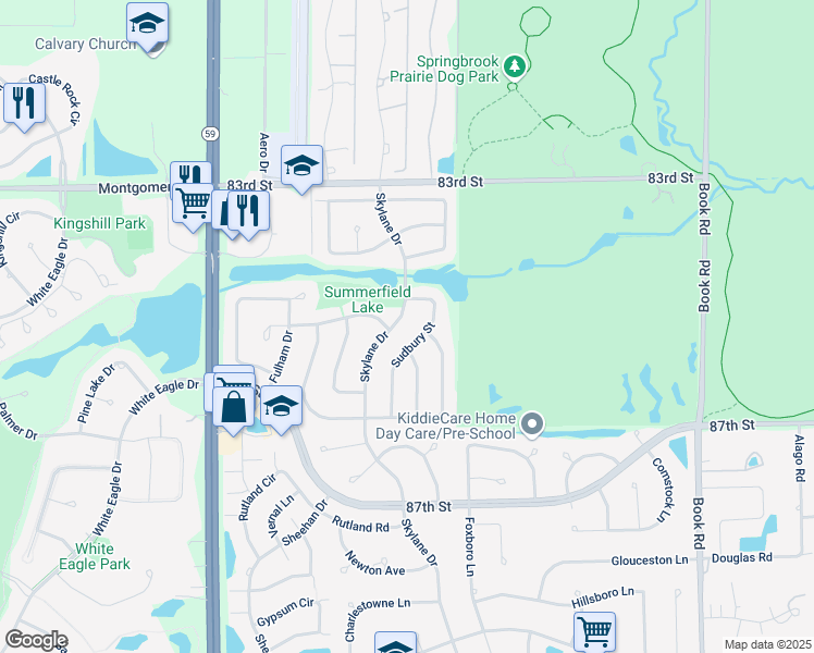 map of restaurants, bars, coffee shops, grocery stores, and more near 2016 Skylane Drive in Naperville